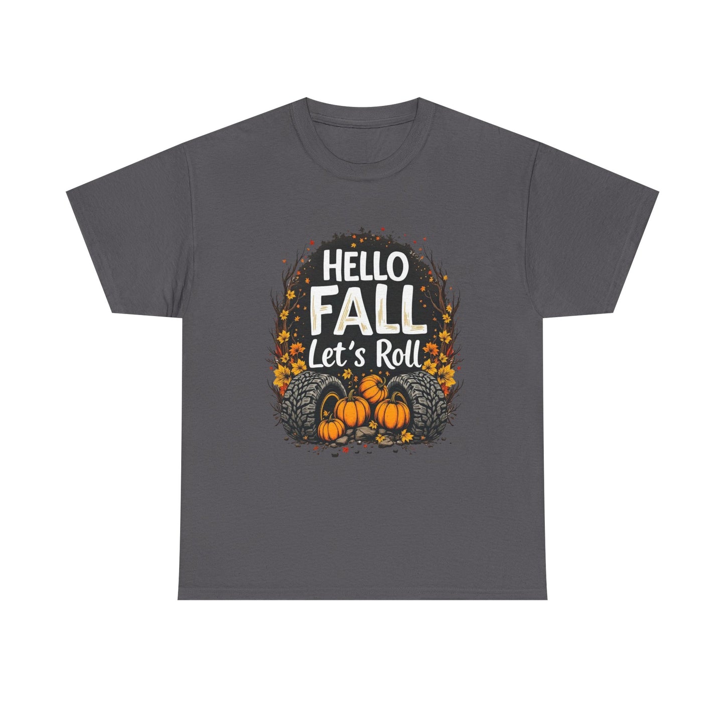 Autumn Vibes Unisex Tee, Hello Fall Let's Roll T-Shirt, Fall Apparel, Halloween Shirt, Thanksgiving Gift, Cozy Casual Wear