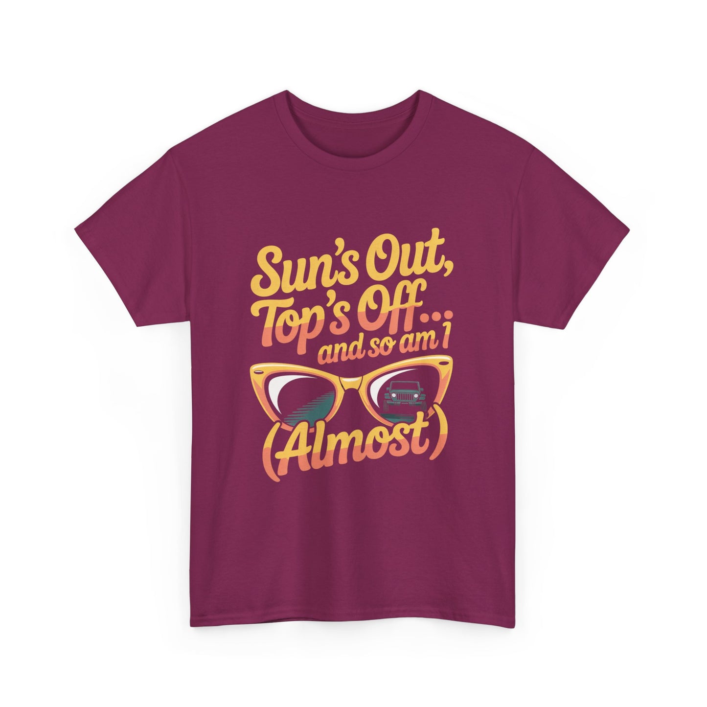 Suns Out Tops Off Almost Funny Summer Unisex Tee Relaxed Cotton Shirt for Beach Days & Vacay Vibes