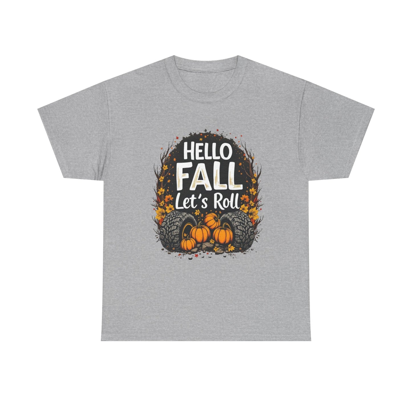 Autumn Vibes Unisex Tee, Hello Fall Let's Roll T-Shirt, Fall Apparel, Halloween Shirt, Thanksgiving Gift, Cozy Casual Wear