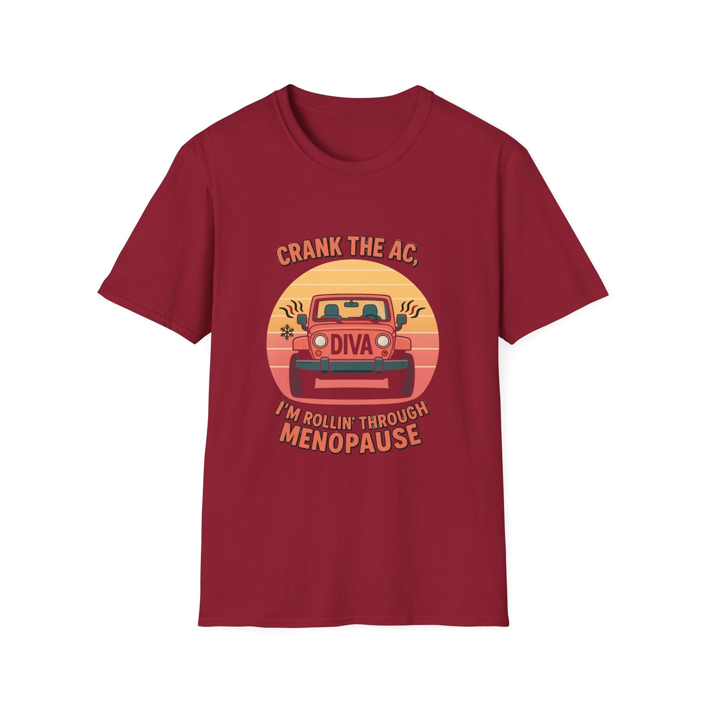 Rollin' Through Menopause T-Shirt, Funny Gift for Jeep Lovers, Women's Humor Tee, Unisex Softstyle Shirt, Birthday or Mother's Day Gift