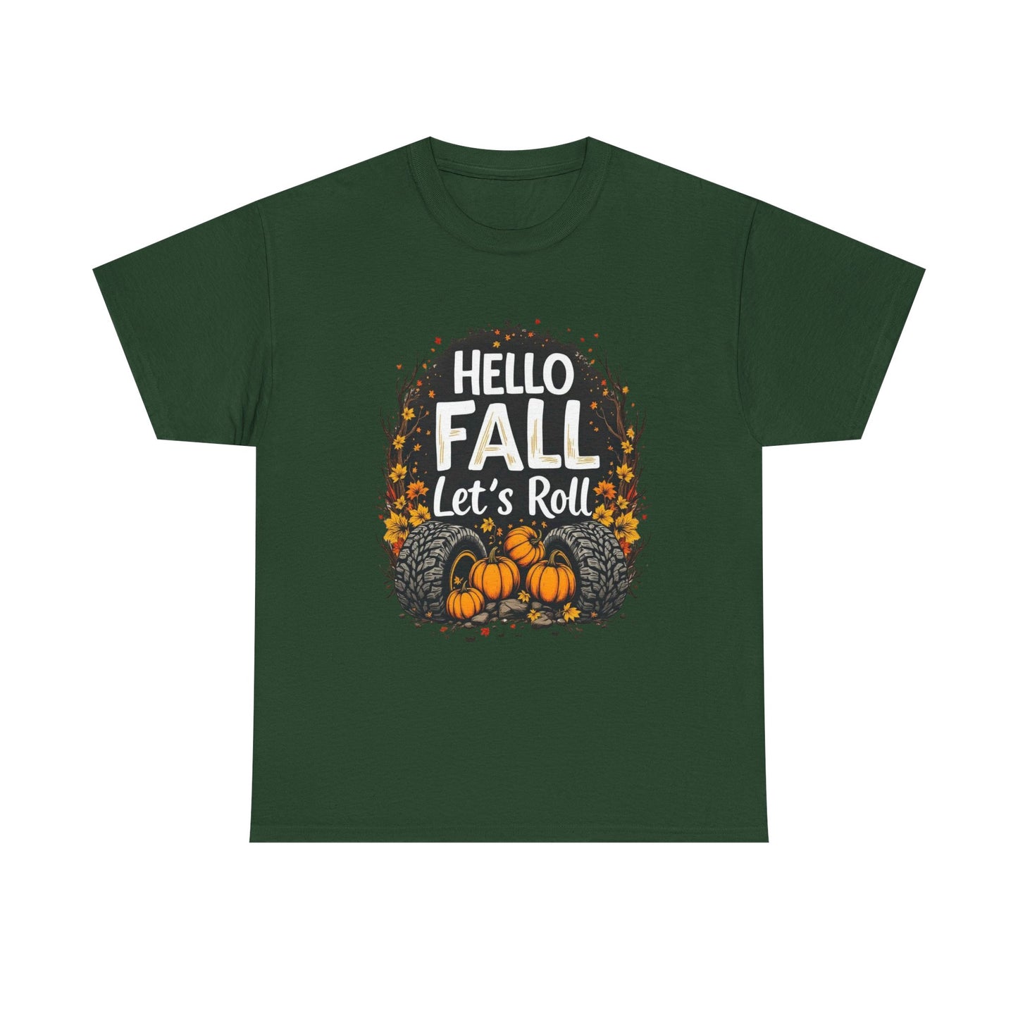 Autumn Vibes Unisex Tee, Hello Fall Let's Roll T-Shirt, Fall Apparel, Halloween Shirt, Thanksgiving Gift, Cozy Casual Wear
