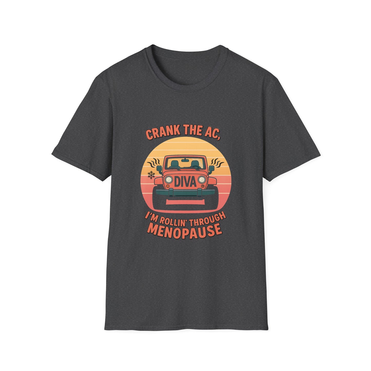 Rollin' Through Menopause T-Shirt, Funny Gift for Jeep Lovers, Women's Humor Tee, Unisex Softstyle Shirt, Birthday or Mother's Day Gift