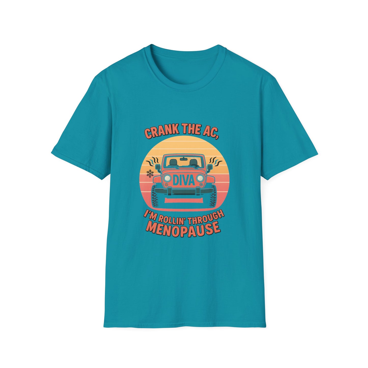 Rollin' Through Menopause T-Shirt, Funny Gift for Jeep Lovers, Women's Humor Tee, Unisex Softstyle Shirt, Birthday or Mother's Day Gift