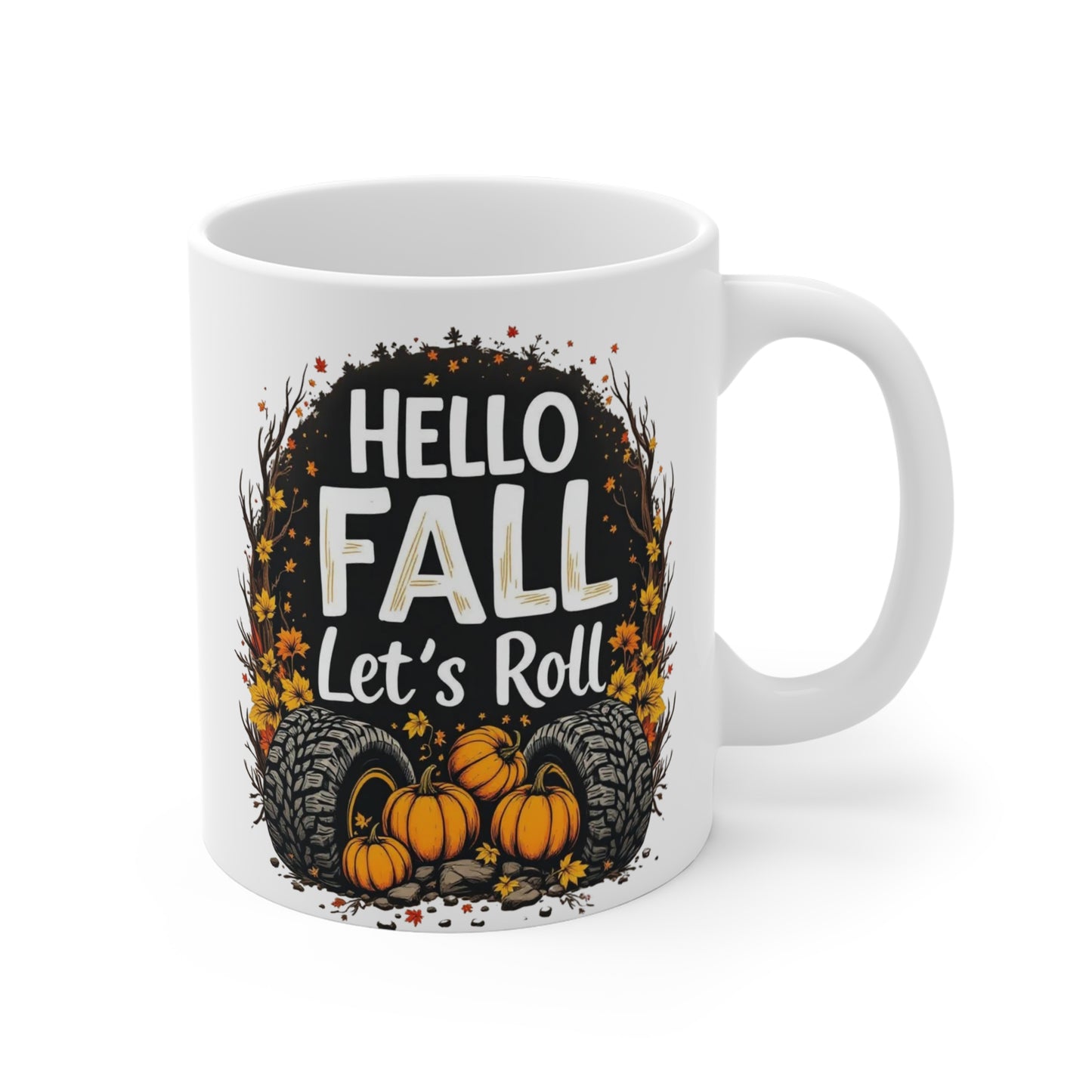 Fall-Themed Mug, Hello Fall Let's Roll Coffee Cup, Autumn Decor, Gift for Pumpkin Lovers, Halloween Mug, Seasonal Drinkware