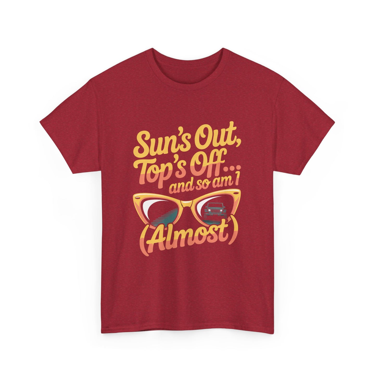 Suns Out Tops Off Almost Funny Summer Unisex Tee Relaxed Cotton Shirt for Beach Days & Vacay Vibes