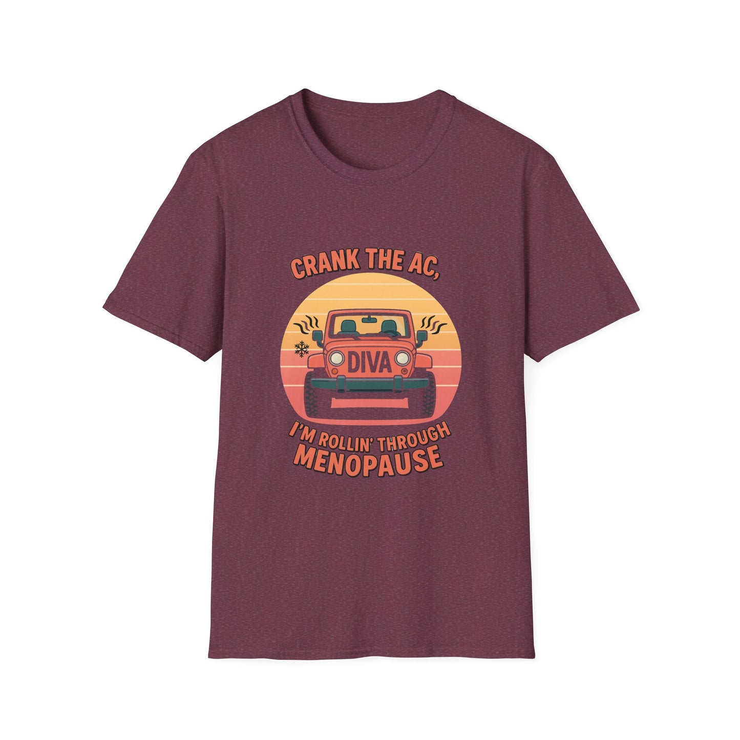 Rollin' Through Menopause T-Shirt, Funny Gift for Jeep Lovers, Women's Humor Tee, Unisex Softstyle Shirt, Birthday or Mother's Day Gift
