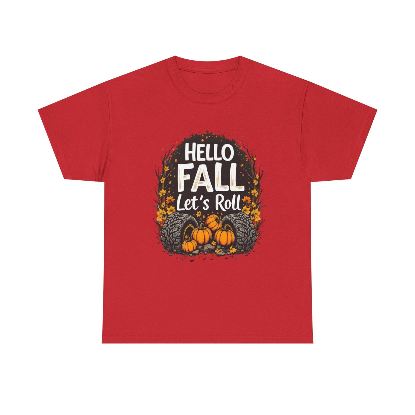 Autumn Vibes Unisex Tee, Hello Fall Let's Roll T-Shirt, Fall Apparel, Halloween Shirt, Thanksgiving Gift, Cozy Casual Wear