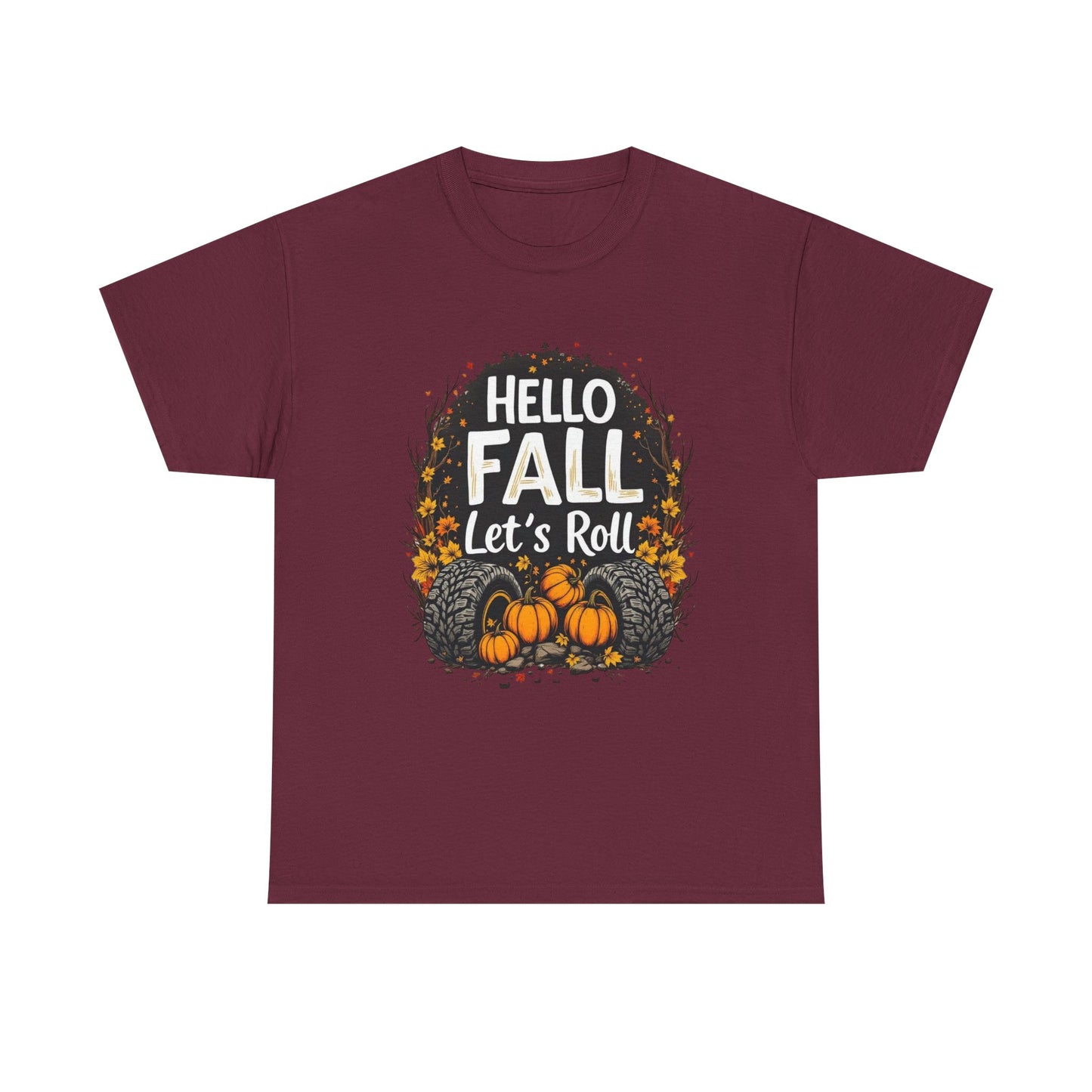 Autumn Vibes Unisex Tee, Hello Fall Let's Roll T-Shirt, Fall Apparel, Halloween Shirt, Thanksgiving Gift, Cozy Casual Wear