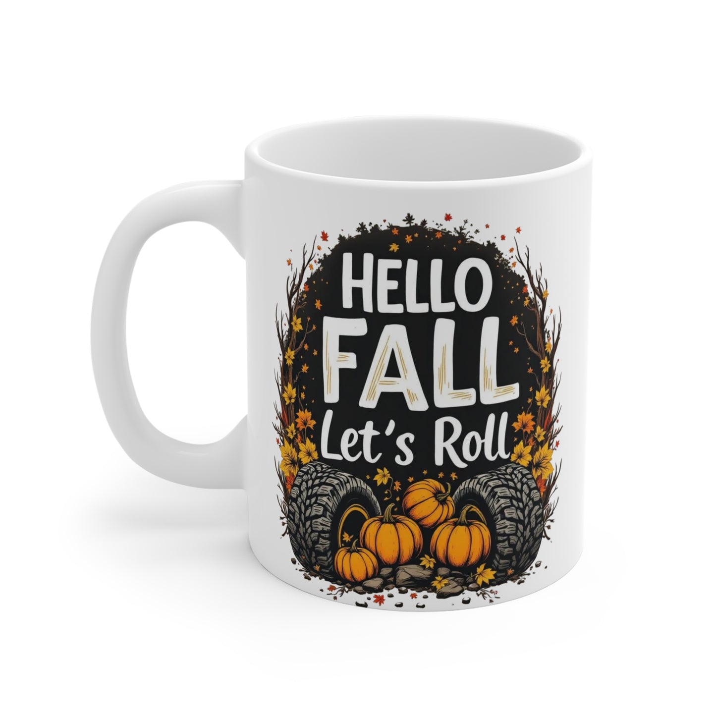 Fall-Themed Mug, Hello Fall Let's Roll Coffee Cup, Autumn Decor, Gift for Pumpkin Lovers, Halloween Mug, Seasonal Drinkware