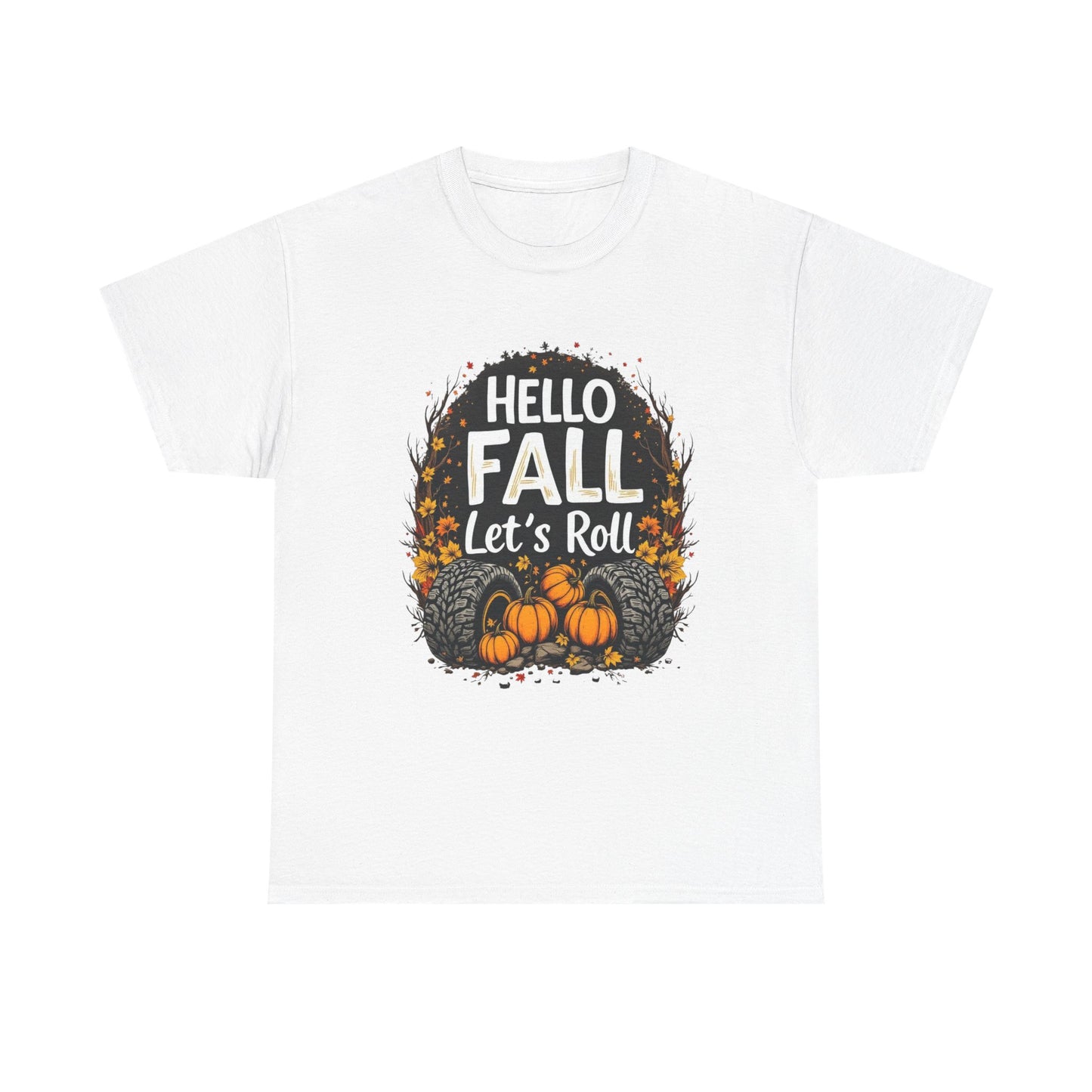 Autumn Vibes Unisex Tee, Hello Fall Let's Roll T-Shirt, Fall Apparel, Halloween Shirt, Thanksgiving Gift, Cozy Casual Wear