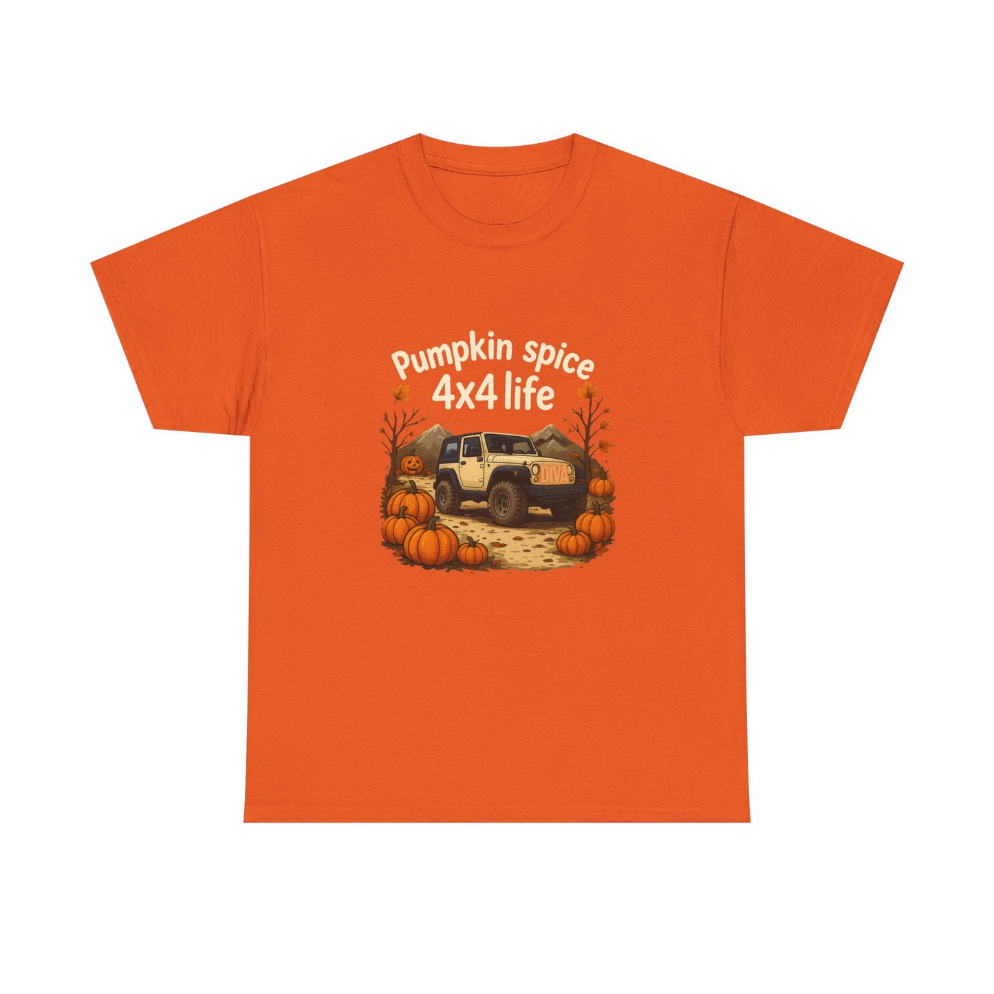 Pumpkin Spice 4x4 Life Unisex Heavy Cotton Tee - Cozy Autumn Shirt, Perfect Gift for Fall, Off-Road Enthusiasts, Thanksgiving, Pumpkin Patch