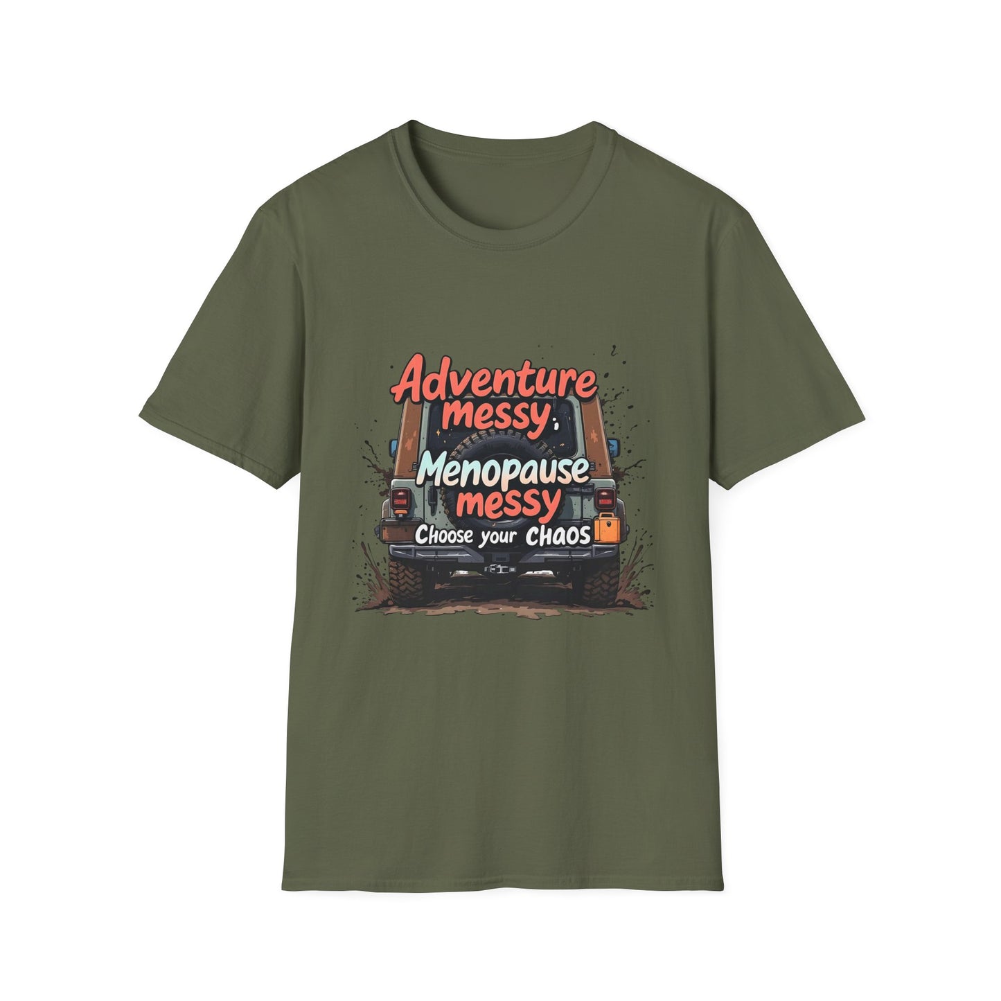 Adventure Messy Menopause T-Shirt - Unisex Softstyle Tee for Women, Perfect Gift for Friends, Casual Wear, Humor Gift, Unique Apparel