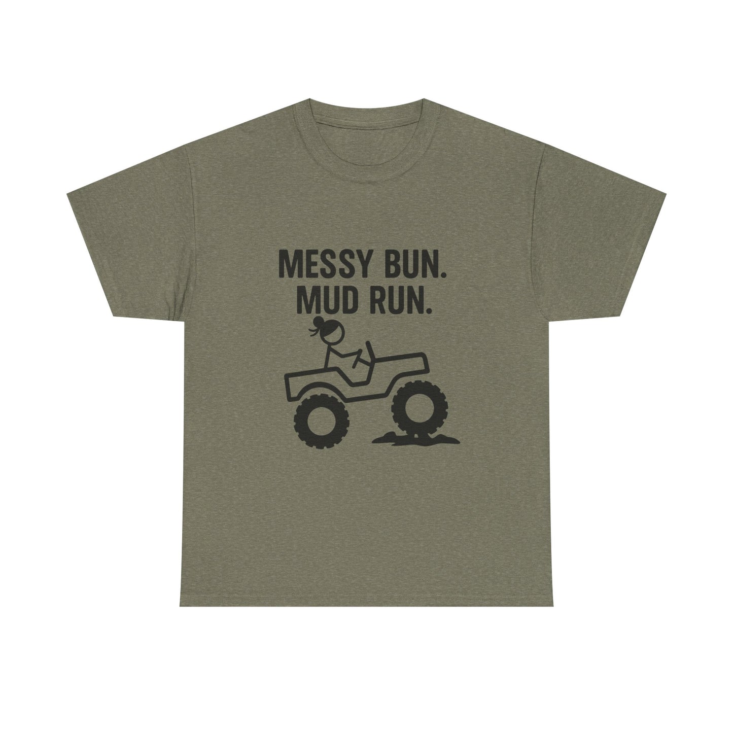 Messy Bun Mud Run Tee | Unisex Heavy Cotton Shirt for Adventure Lovers, Fun Outdoor Activity, Sports Event Shirt, Gift for Her