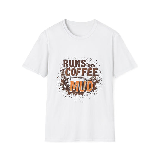 Coffee & Mud Unisex Softstyle T-Shirt, Gift for Coffee Lovers, Funny Tee, Casual Wear, Outdoor Shirt, Perfect for Runners