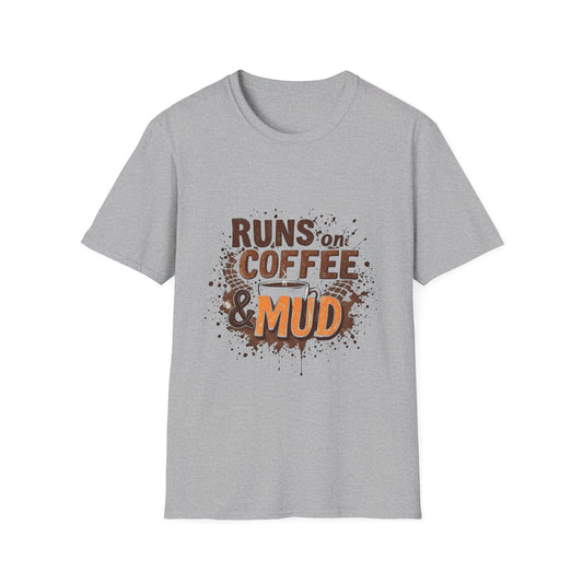Coffee & Mud Unisex Softstyle T-Shirt, Gift for Coffee Lovers, Funny Tee, Casual Wear, Outdoor Shirt, Perfect for Runners