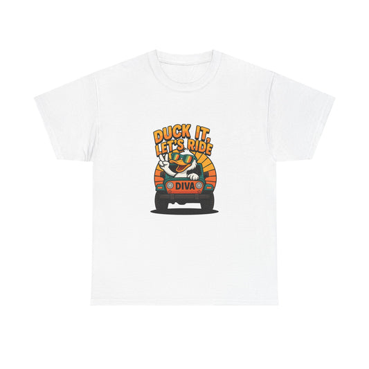 Duck It Let's Ride Unisex Heavy Cotton Tee, Funny Car T-Shirt, Gift for Pet Lovers, Casual Wear, Road Trip Apparel, Unique Gift