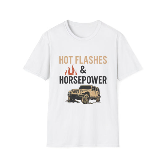 Hot Flashes and Horsepower T-Shirt – Funny Gift for Car Enthusiasts & Midlife Warriors