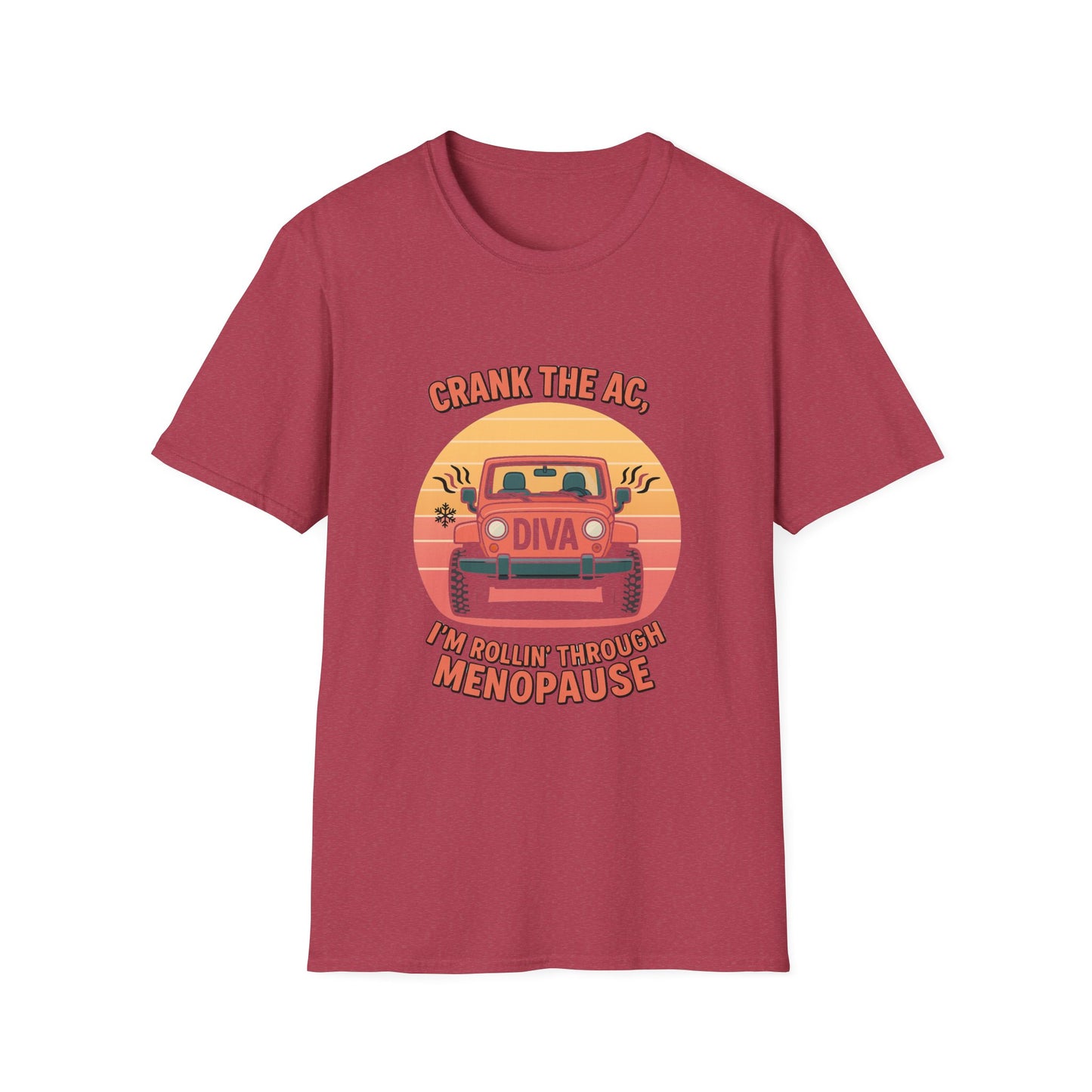 Rollin' Through Menopause T-Shirt, Funny Gift for Jeep Lovers, Women's Humor Tee, Unisex Softstyle Shirt, Birthday or Mother's Day Gift
